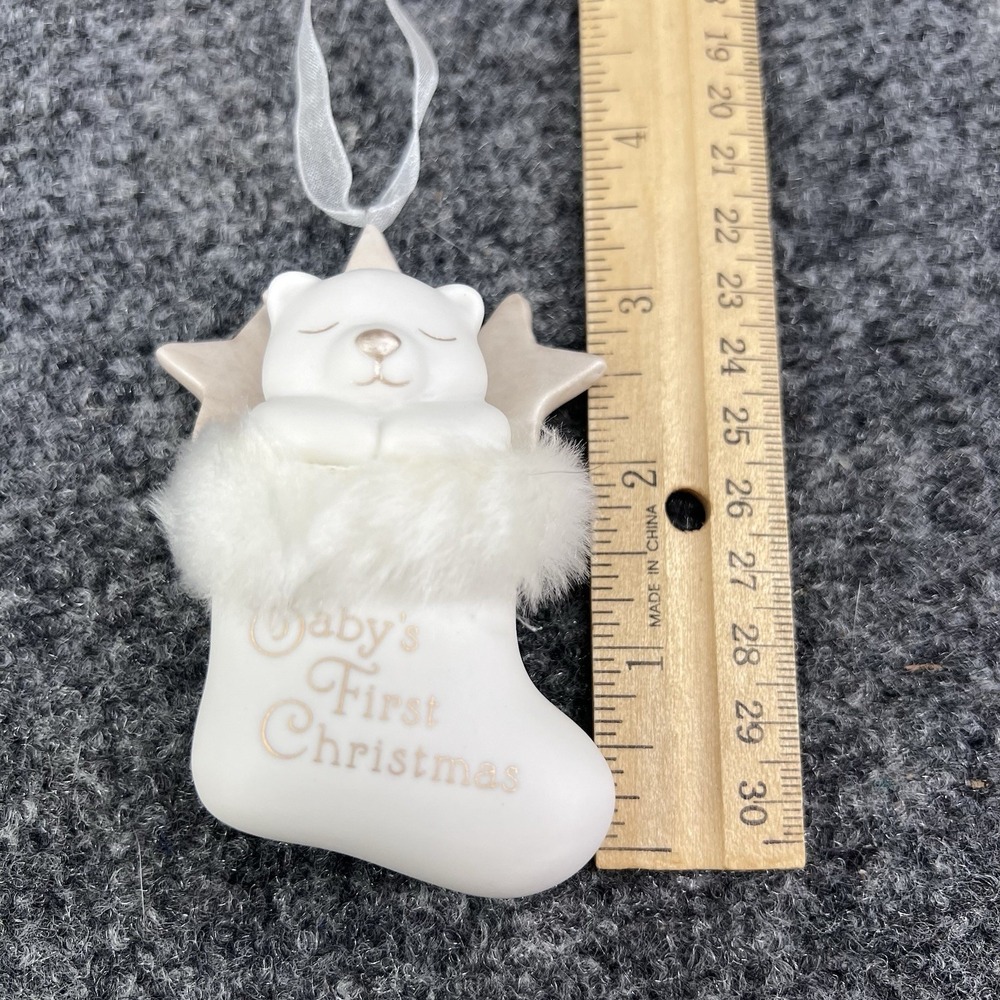 2014 Baby's First Christmas Hallmark Keepsake Ornament White Bear in Stocking - Picture 7 of 8